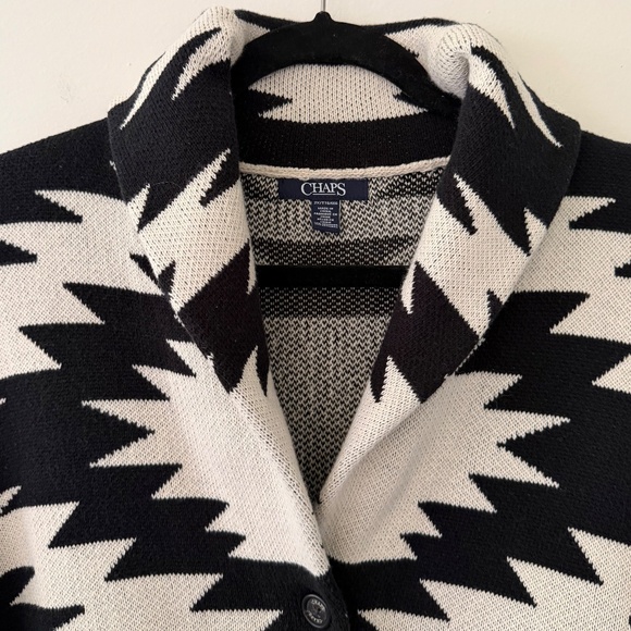 Chaps Cotton Aztec Southwest Shawl Collar Button Front Cardigan NWOT Plus Size - Picture 3 of 10